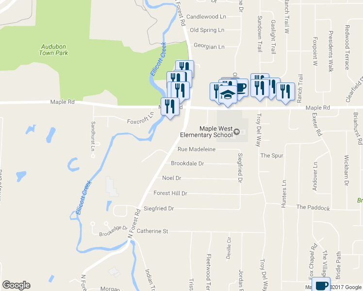 map of restaurants, bars, coffee shops, grocery stores, and more near 24 Rue Madeleine in Buffalo