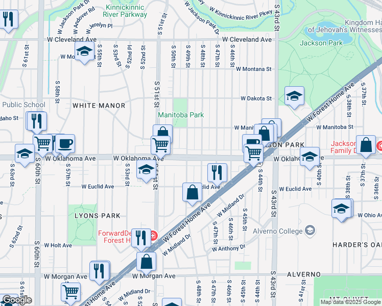 map of restaurants, bars, coffee shops, grocery stores, and more near 4828 West Oklahoma Avenue in Milwaukee