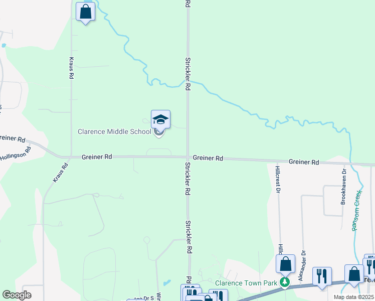 map of restaurants, bars, coffee shops, grocery stores, and more near 5260 Strickler Road in Clarence