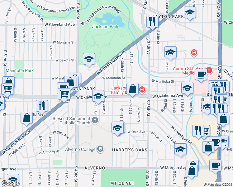 map of restaurants, bars, coffee shops, grocery stores, and more near in Milwaukee
