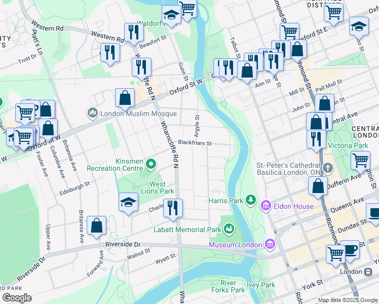 map of restaurants, bars, coffee shops, grocery stores, and more near 100 Albion Street in London