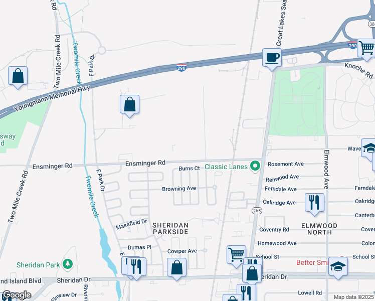 map of restaurants, bars, coffee shops, grocery stores, and more near 167 Ensminger Rd in Tonawanda