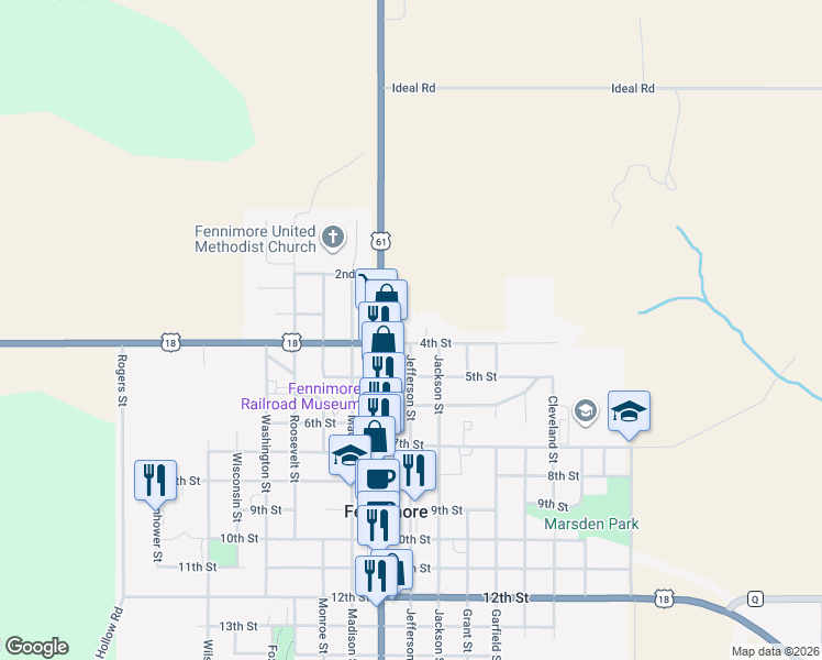 map of restaurants, bars, coffee shops, grocery stores, and more near 325 Lincoln Avenue in Fennimore