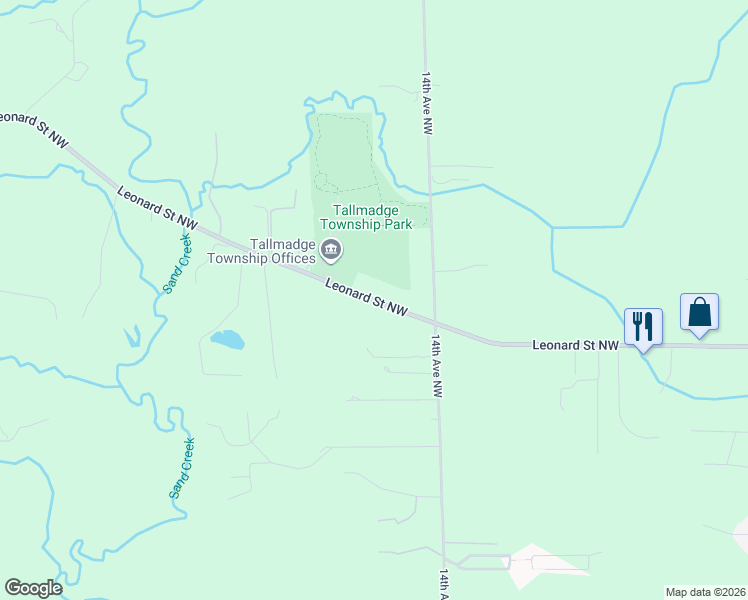 map of restaurants, bars, coffee shops, grocery stores, and more near 1426 Leonard Street Northwest in Grand Rapids