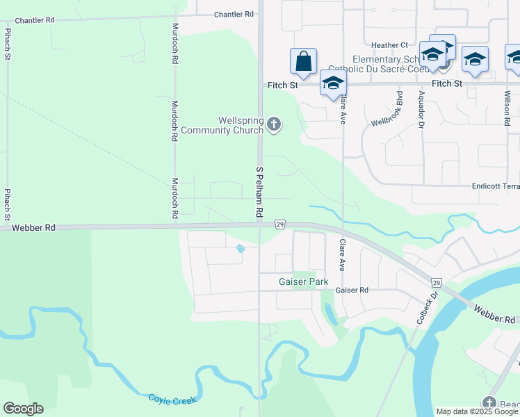 map of restaurants, bars, coffee shops, grocery stores, and more near South Pelham Road in Welland