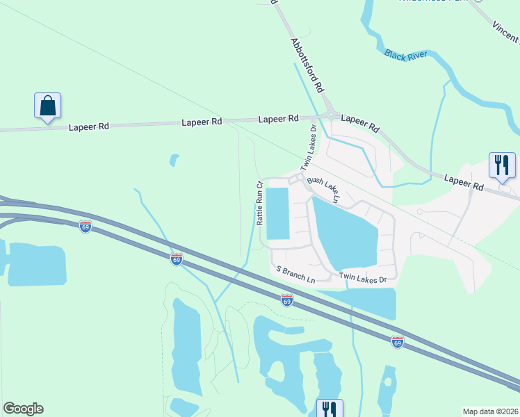 map of restaurants, bars, coffee shops, grocery stores, and more near 6289 Square Lake Drive in Smiths Creek