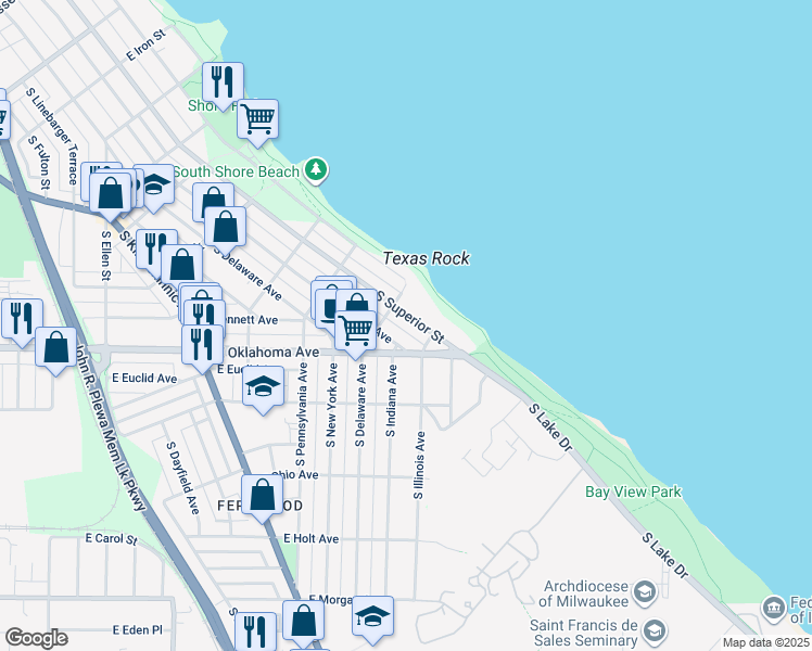 map of restaurants, bars, coffee shops, grocery stores, and more near 3073 South Wentworth Avenue in Milwaukee