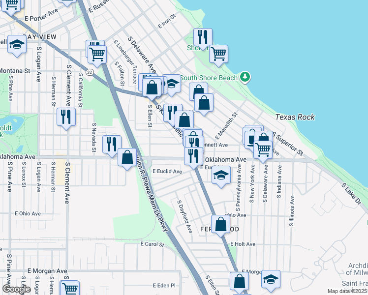 map of restaurants, bars, coffee shops, grocery stores, and more near in Milwaukee