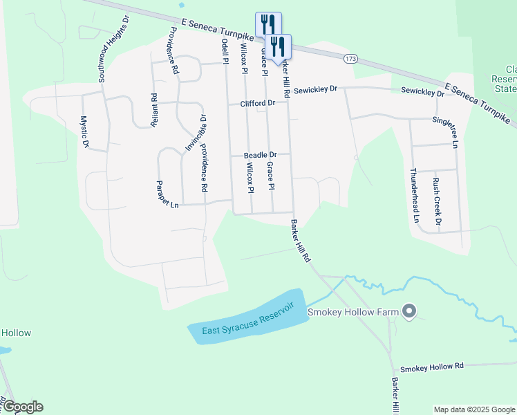 map of restaurants, bars, coffee shops, grocery stores, and more near 4500 Wilcox Place in Jamesville