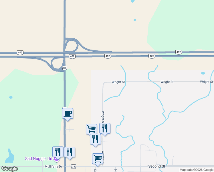 map of restaurants, bars, coffee shops, grocery stores, and more near 775 Wright Street in Strathroy-Caradoc