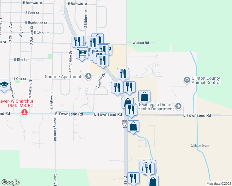 map of restaurants, bars, coffee shops, grocery stores, and more near 1400 Old U.S. 27 in Saint Johns