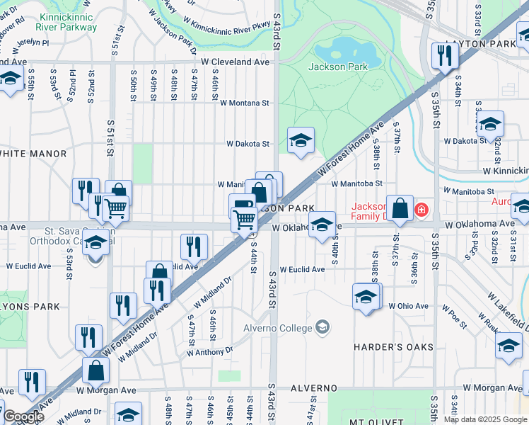 map of restaurants, bars, coffee shops, grocery stores, and more near 4400 West Forest Home Avenue in Milwaukee