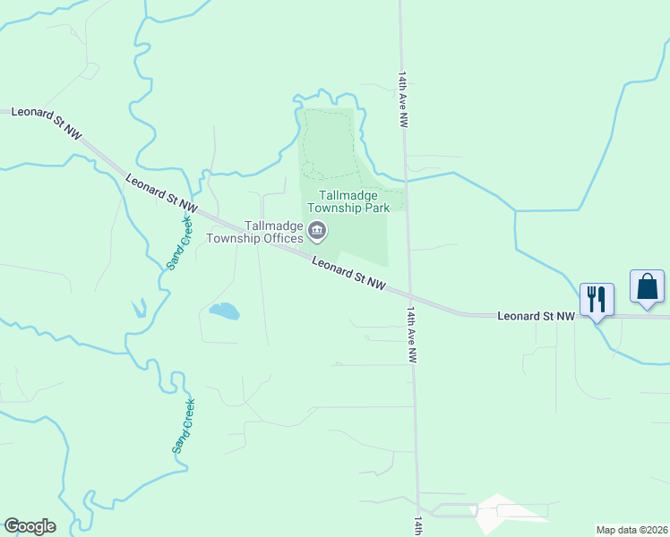 map of restaurants, bars, coffee shops, grocery stores, and more near 1426 Leonard Street Northwest in Grand Rapids