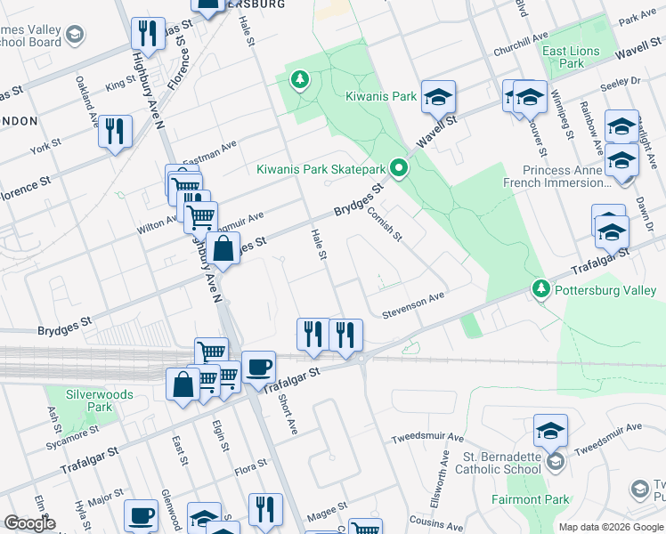 map of restaurants, bars, coffee shops, grocery stores, and more near 358 Hale Street in London