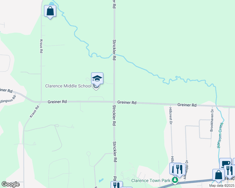 map of restaurants, bars, coffee shops, grocery stores, and more near 5260 Strickler Road in Clarence