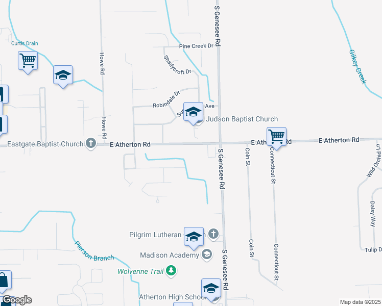 map of restaurants, bars, coffee shops, grocery stores, and more near 4429 Eagle Lane in Burton