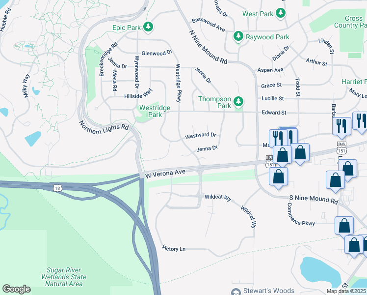 map of restaurants, bars, coffee shops, grocery stores, and more near 826 Jenna Court in Verona
