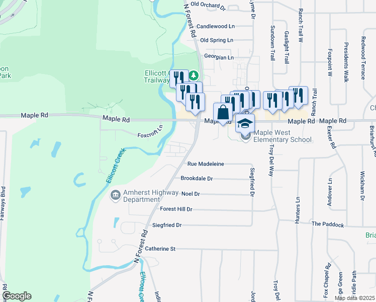 map of restaurants, bars, coffee shops, grocery stores, and more near 24 Rue Madeleine in Buffalo