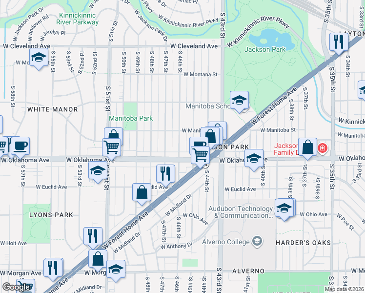 map of restaurants, bars, coffee shops, grocery stores, and more near 4608 West Oklahoma Avenue in Milwaukee