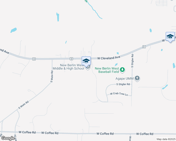 map of restaurants, bars, coffee shops, grocery stores, and more near 18695 West Cleveland Avenue in New Berlin