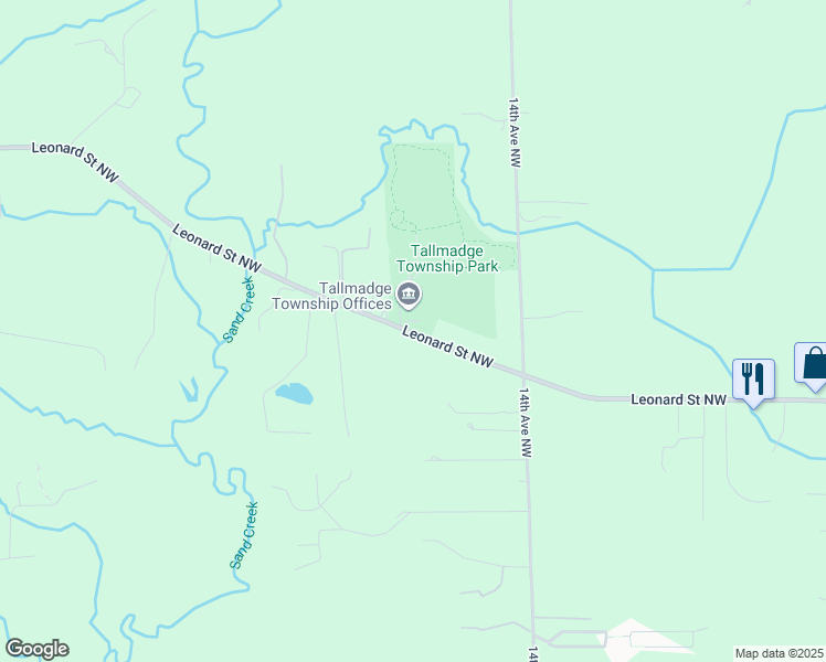 map of restaurants, bars, coffee shops, grocery stores, and more near 1451 Leonard Street Northwest in Grand Rapids