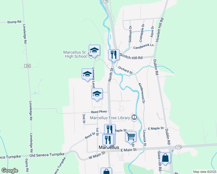 map of restaurants, bars, coffee shops, grocery stores, and more near in Onondaga County