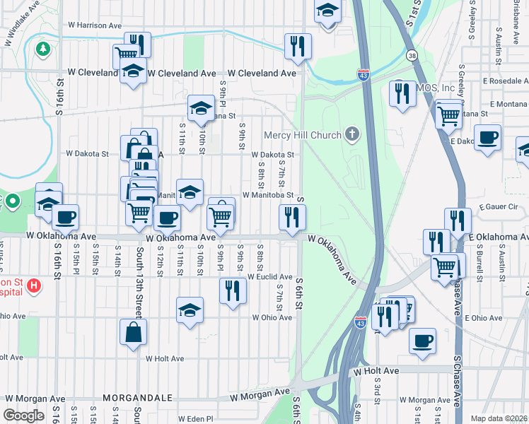 map of restaurants, bars, coffee shops, grocery stores, and more near 3000-3002 South 8th Street in Milwaukee