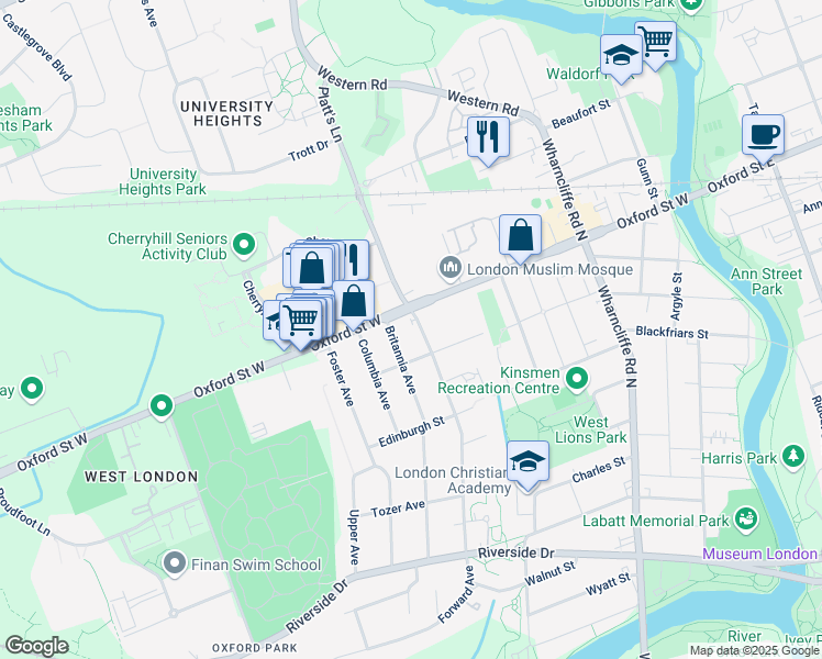 map of restaurants, bars, coffee shops, grocery stores, and more near 217 Platt's Lane in London