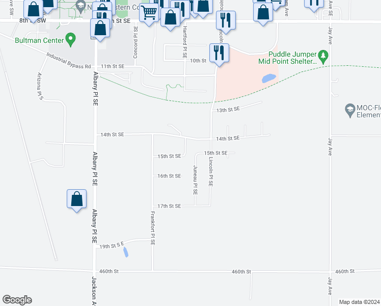 map of restaurants, bars, coffee shops, grocery stores, and more near 702 14th Street Southeast in Orange City