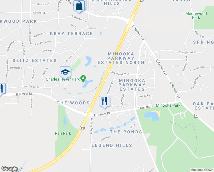 map of restaurants, bars, coffee shops, grocery stores, and more near 1212 Fleetfoot Drive in Waukesha