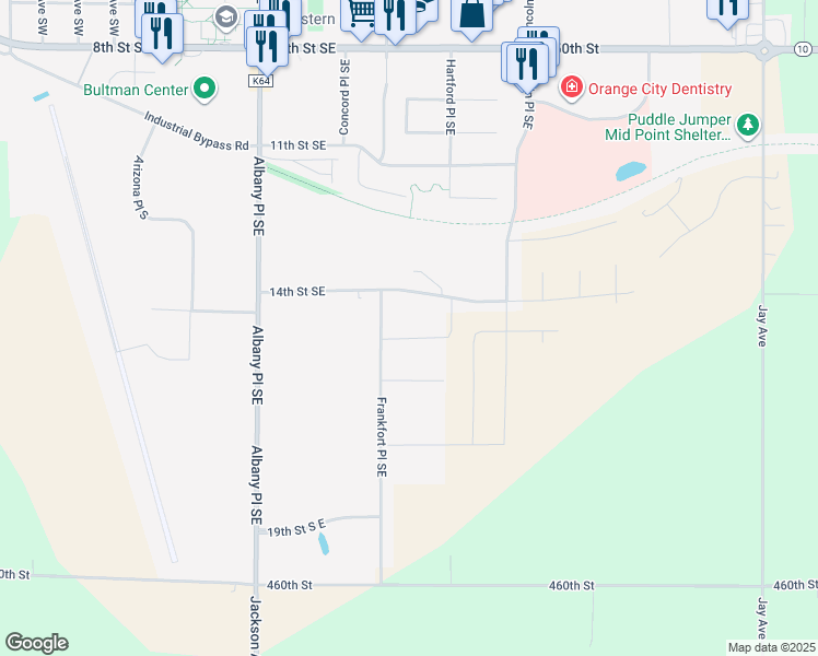 map of restaurants, bars, coffee shops, grocery stores, and more near 403 14th Street Southeast in Orange City