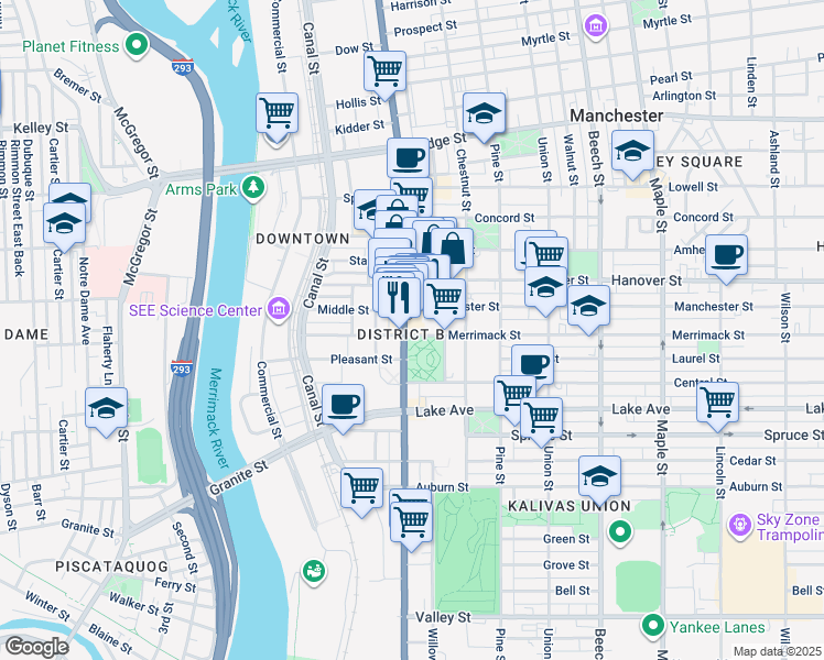 map of restaurants, bars, coffee shops, grocery stores, and more near in Manchester