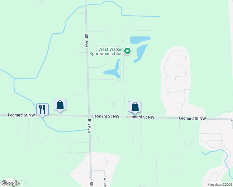 map of restaurants, bars, coffee shops, grocery stores, and more near 12115 Skyview Court in Grand Rapids