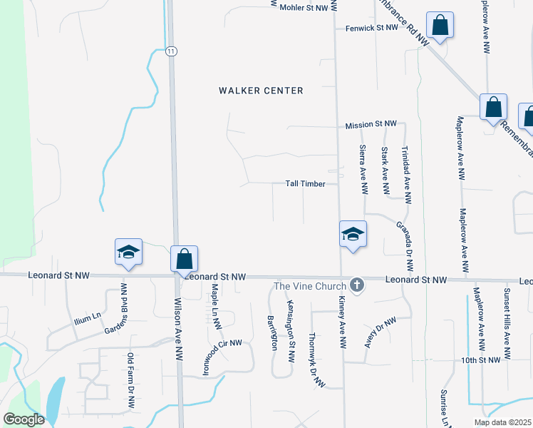 map of restaurants, bars, coffee shops, grocery stores, and more near 4158 Leonard Street Northwest in Grand Rapids