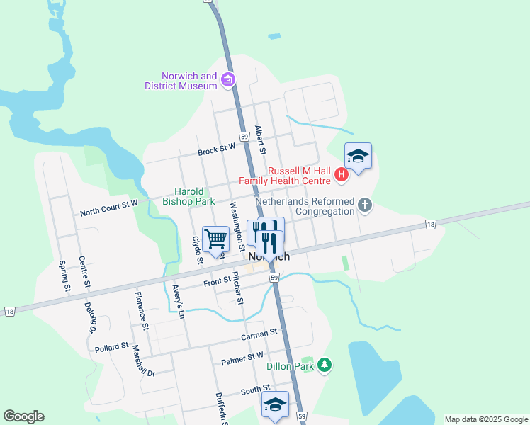 map of restaurants, bars, coffee shops, grocery stores, and more near 30 Oxford 59 in Norwich