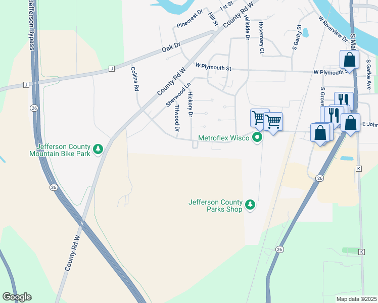 map of restaurants, bars, coffee shops, grocery stores, and more near 3 Linden Circle in Jefferson