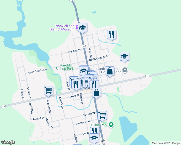 map of restaurants, bars, coffee shops, grocery stores, and more near 26 Stover Street North in Norwich