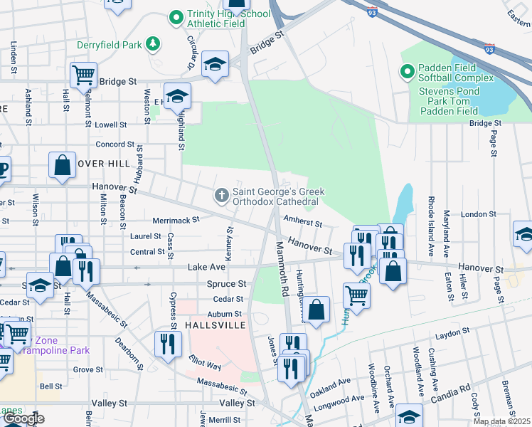 map of restaurants, bars, coffee shops, grocery stores, and more near 29 Grant Street in Manchester