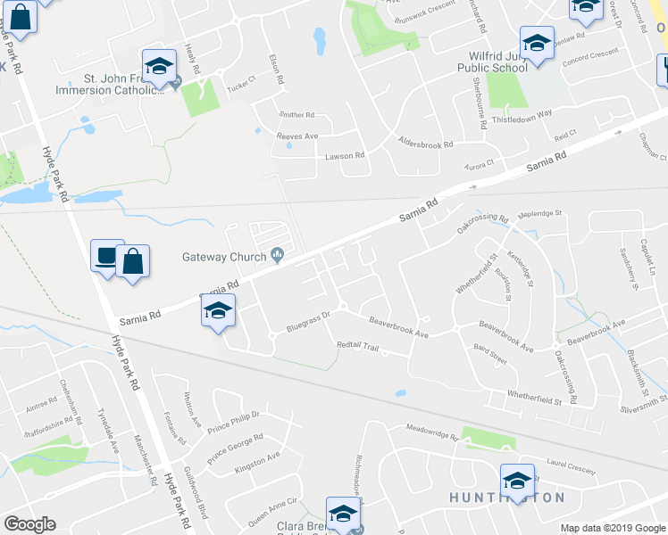 map of restaurants, bars, coffee shops, grocery stores, and more near 2110 Beaverbrook Avenue in London