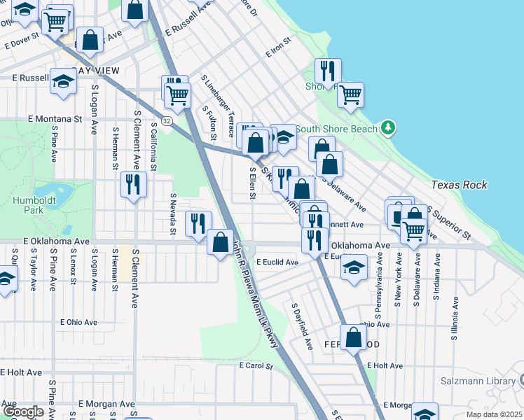 map of restaurants, bars, coffee shops, grocery stores, and more near 1812 East Rusk Avenue in Milwaukee