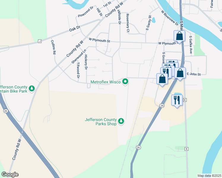 map of restaurants, bars, coffee shops, grocery stores, and more near 520 Collins Road in Jefferson