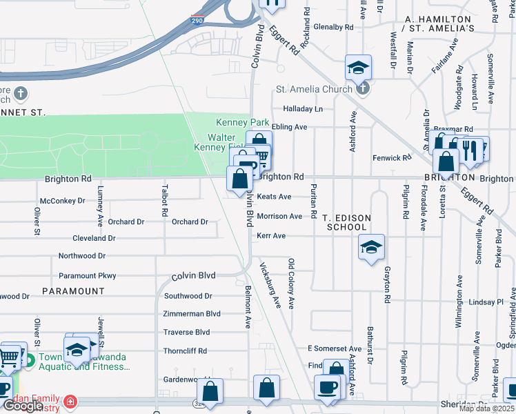 map of restaurants, bars, coffee shops, grocery stores, and more near 15 Keats Avenue in Tonawanda
