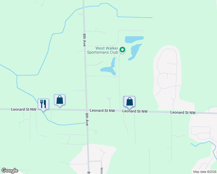 map of restaurants, bars, coffee shops, grocery stores, and more near 12115 Skyview Court in Grand Rapids