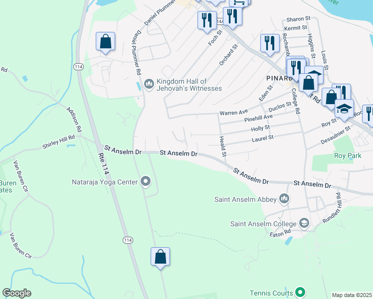 map of restaurants, bars, coffee shops, grocery stores, and more near 3 Mountain Ash Lane in Goffstown