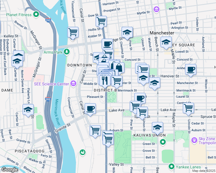 map of restaurants, bars, coffee shops, grocery stores, and more near in Manchester