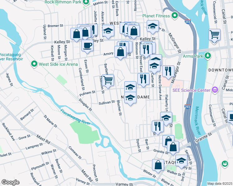 map of restaurants, bars, coffee shops, grocery stores, and more near 194 Putnam Street in Manchester