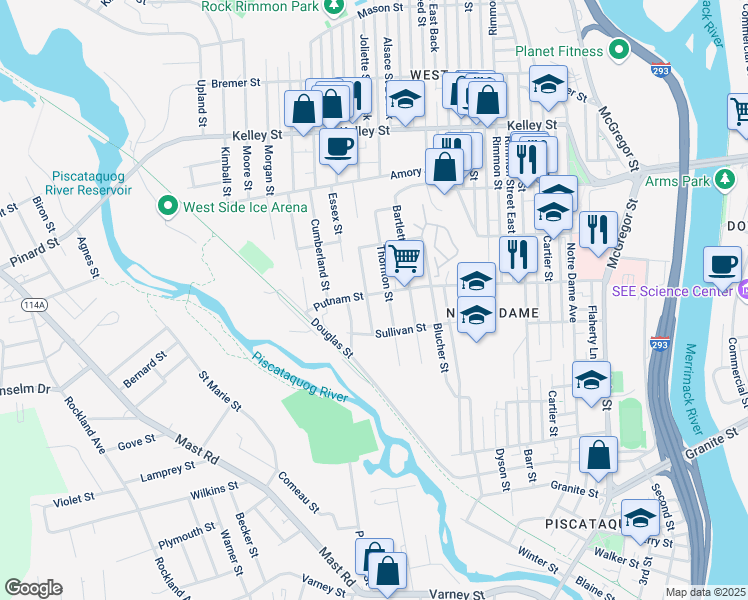map of restaurants, bars, coffee shops, grocery stores, and more near 283 Putnam Street in Manchester