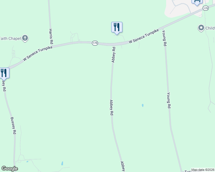 map of restaurants, bars, coffee shops, grocery stores, and more near 4561 Abbey Road in Syracuse