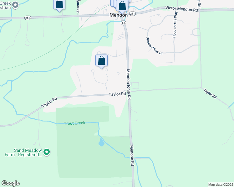 map of restaurants, bars, coffee shops, grocery stores, and more near 407 Taylor Road in Honeoye Falls