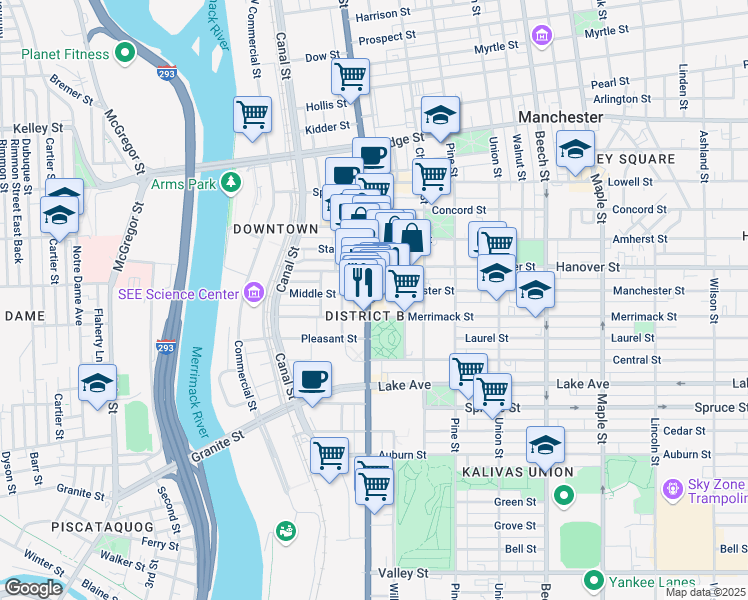 map of restaurants, bars, coffee shops, grocery stores, and more near in Manchester